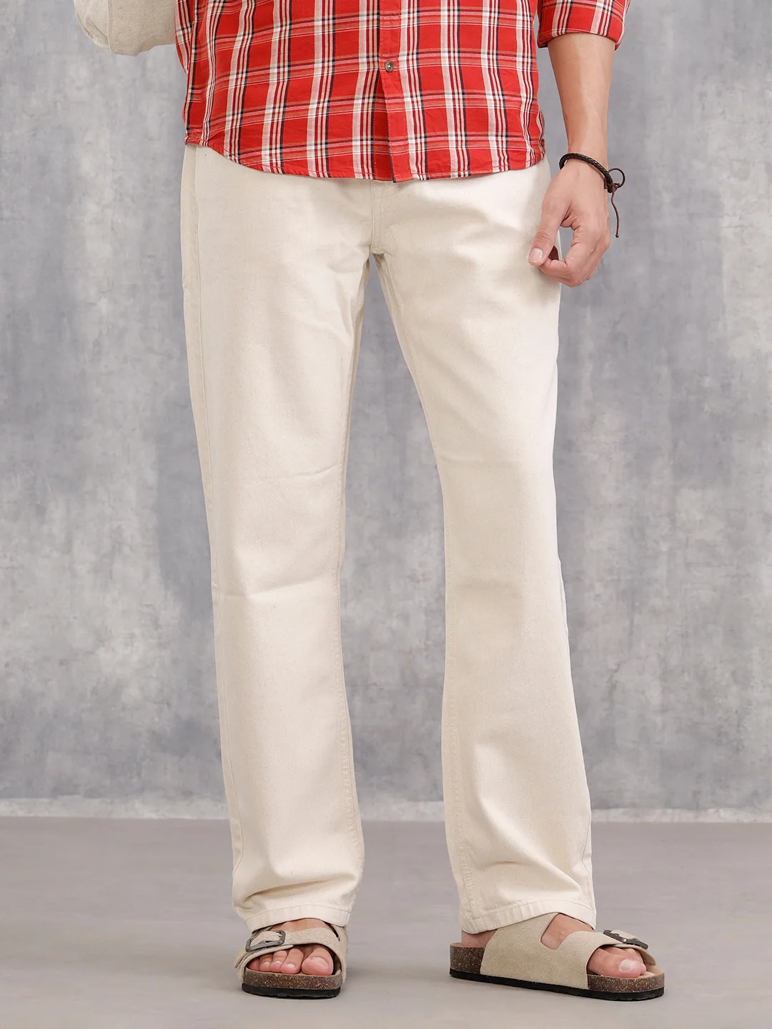 100% Cotton Anti Fit Jeans I Ecru| - Image 4