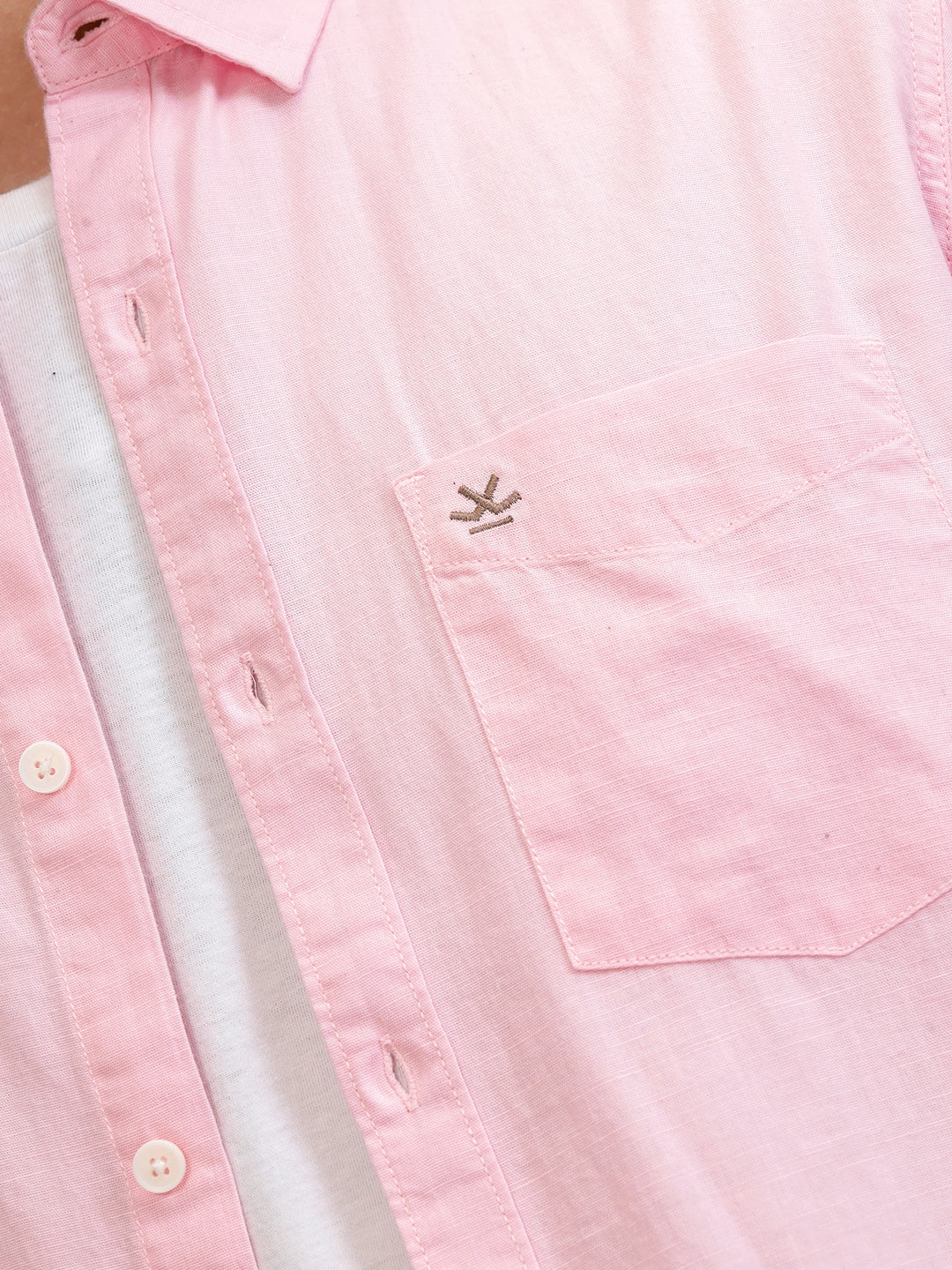 100% Cotton Slub Causal Look Slim Fit Solid Shirt | Pink - Image 5