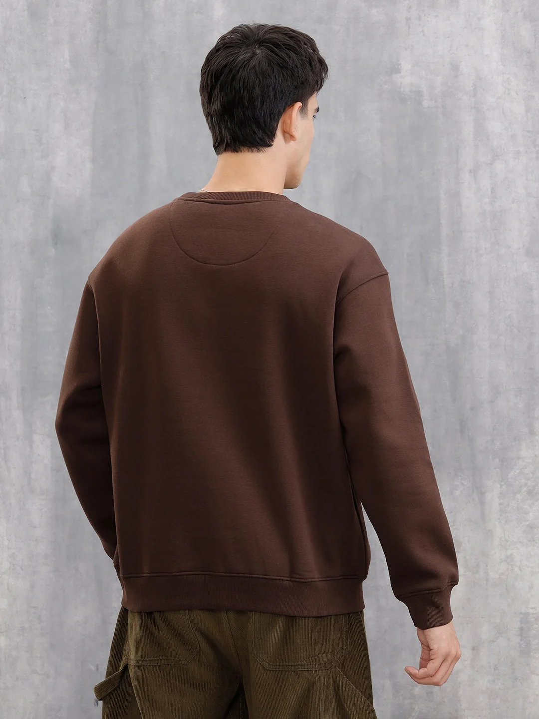 3D Gold Foil Printed Crew Pullover Sweat In Comfort Fit  |  Brown - Image 5
