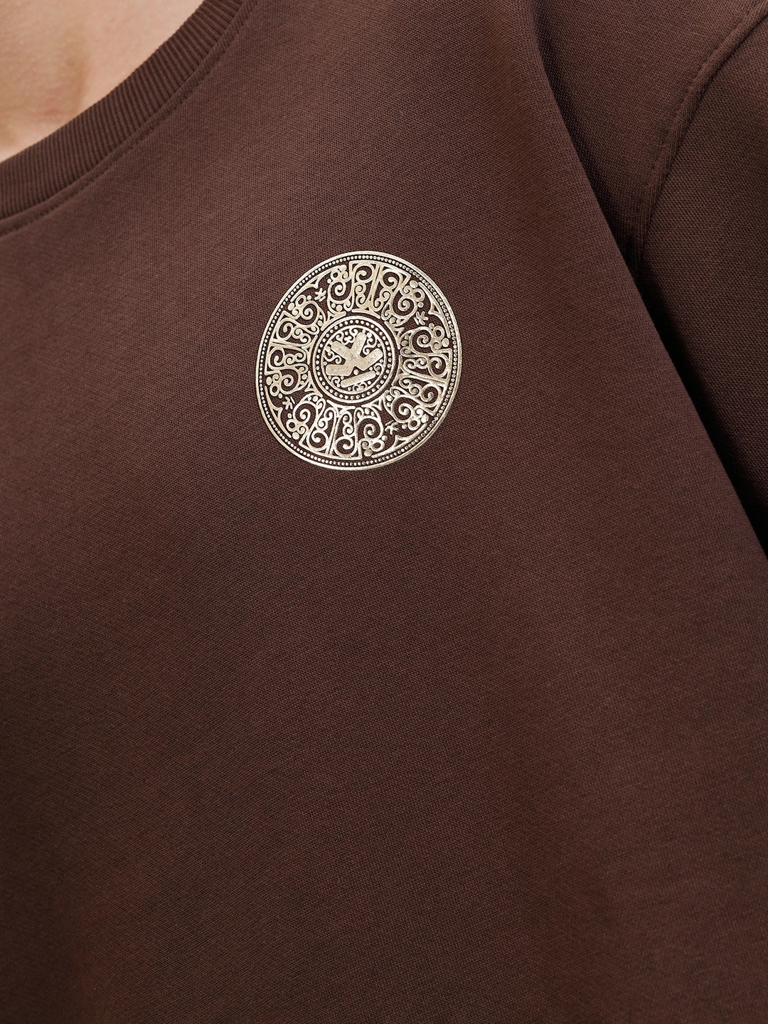 3D Gold Foil Printed Crew Pullover Sweat In Comfort Fit  |  Brown - Image 6