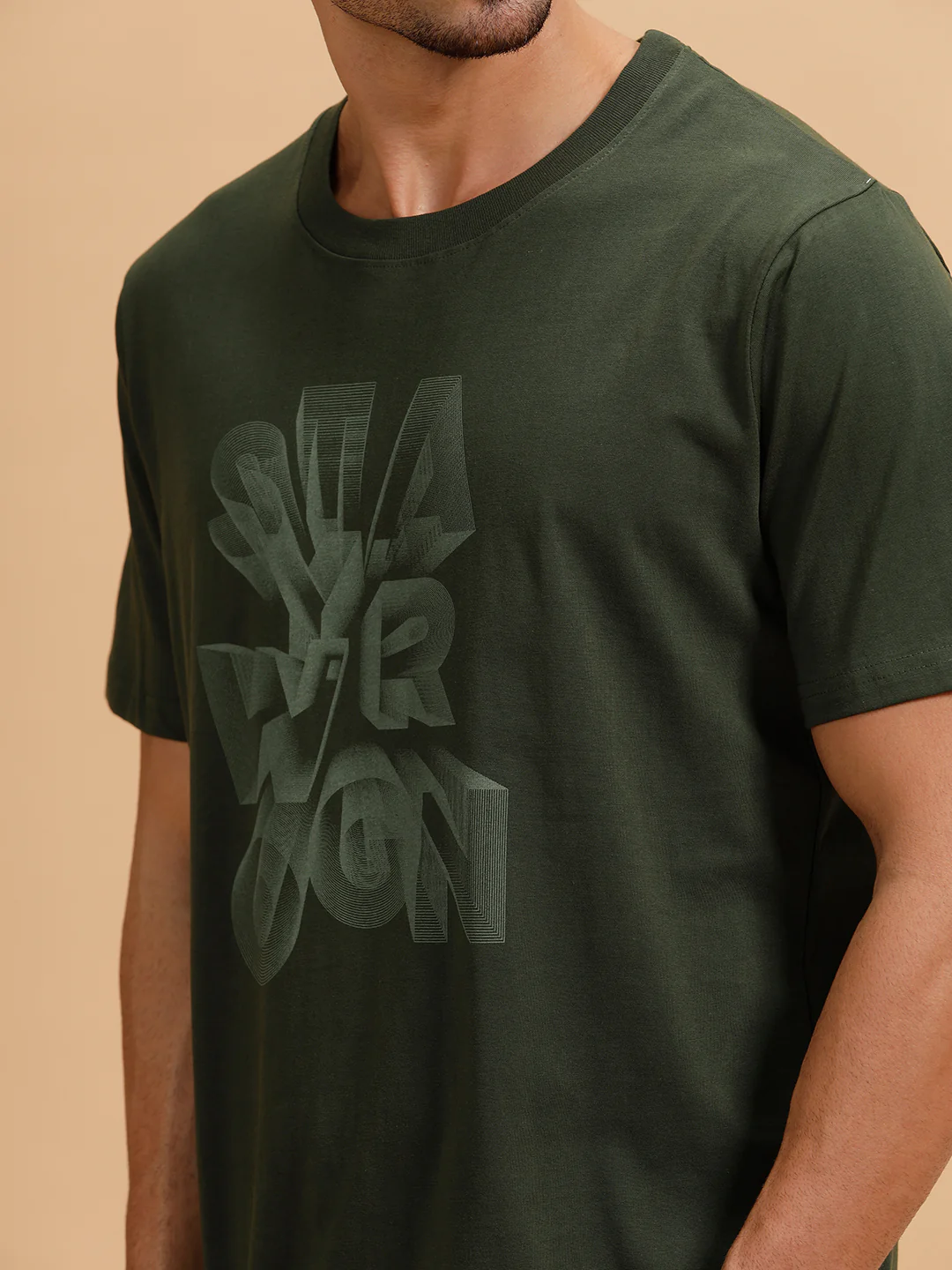 3D Wireframe Printed T-Shirt | Olive - Image 5