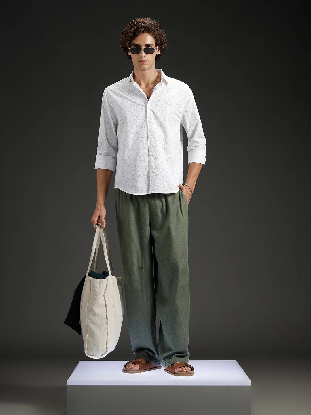 Abstarct aop printed casual comfort fit shirt | White - Image 2