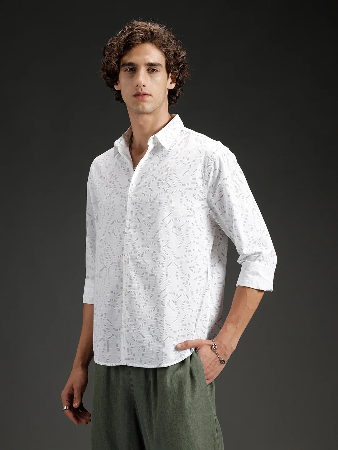 Abstarct aop printed casual comfort fit shirt | White - Image 4