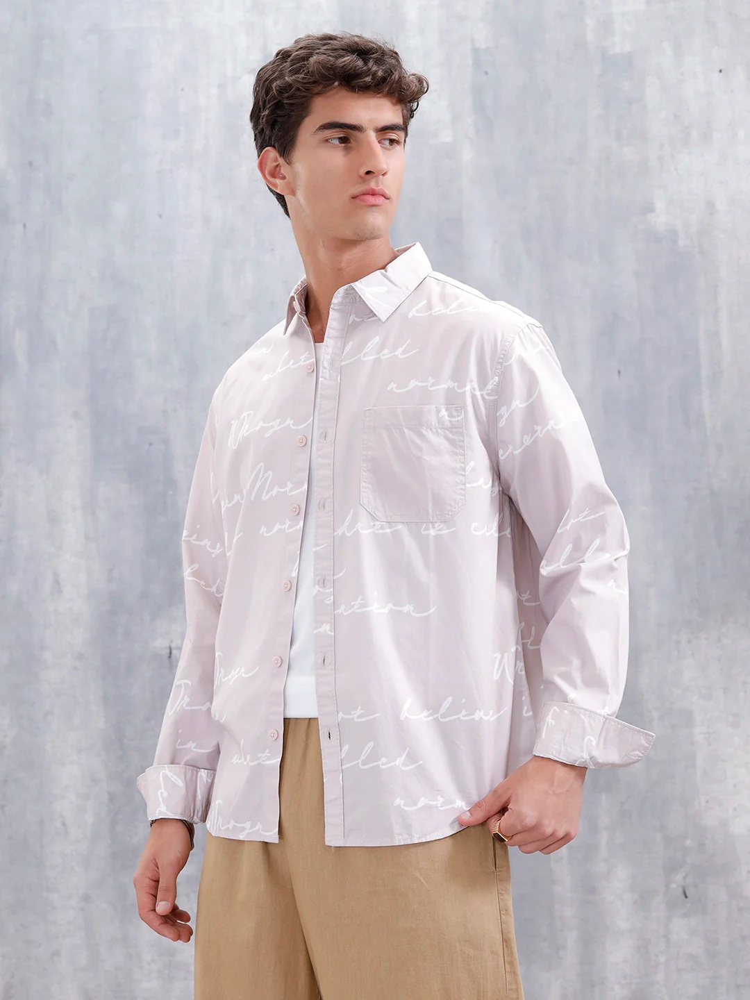 Abstract Aop Comfort Fit Casual Shirt | Beige - Image 4