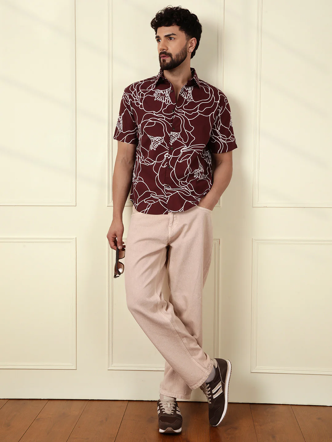 Abstract Floral Print Shirt | Maroon - Image 3