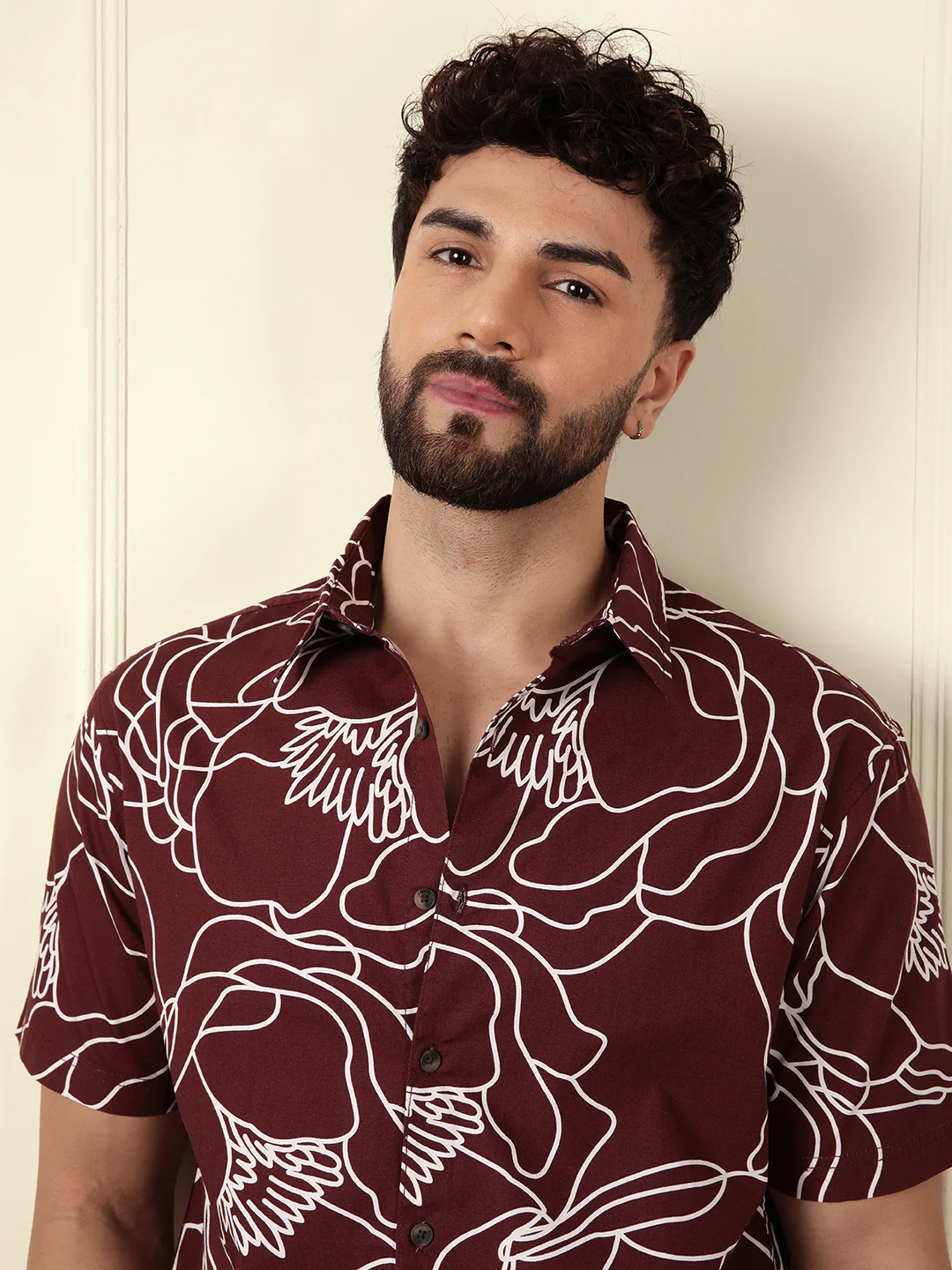 Abstract Floral Print Shirt | Maroon - Image 6