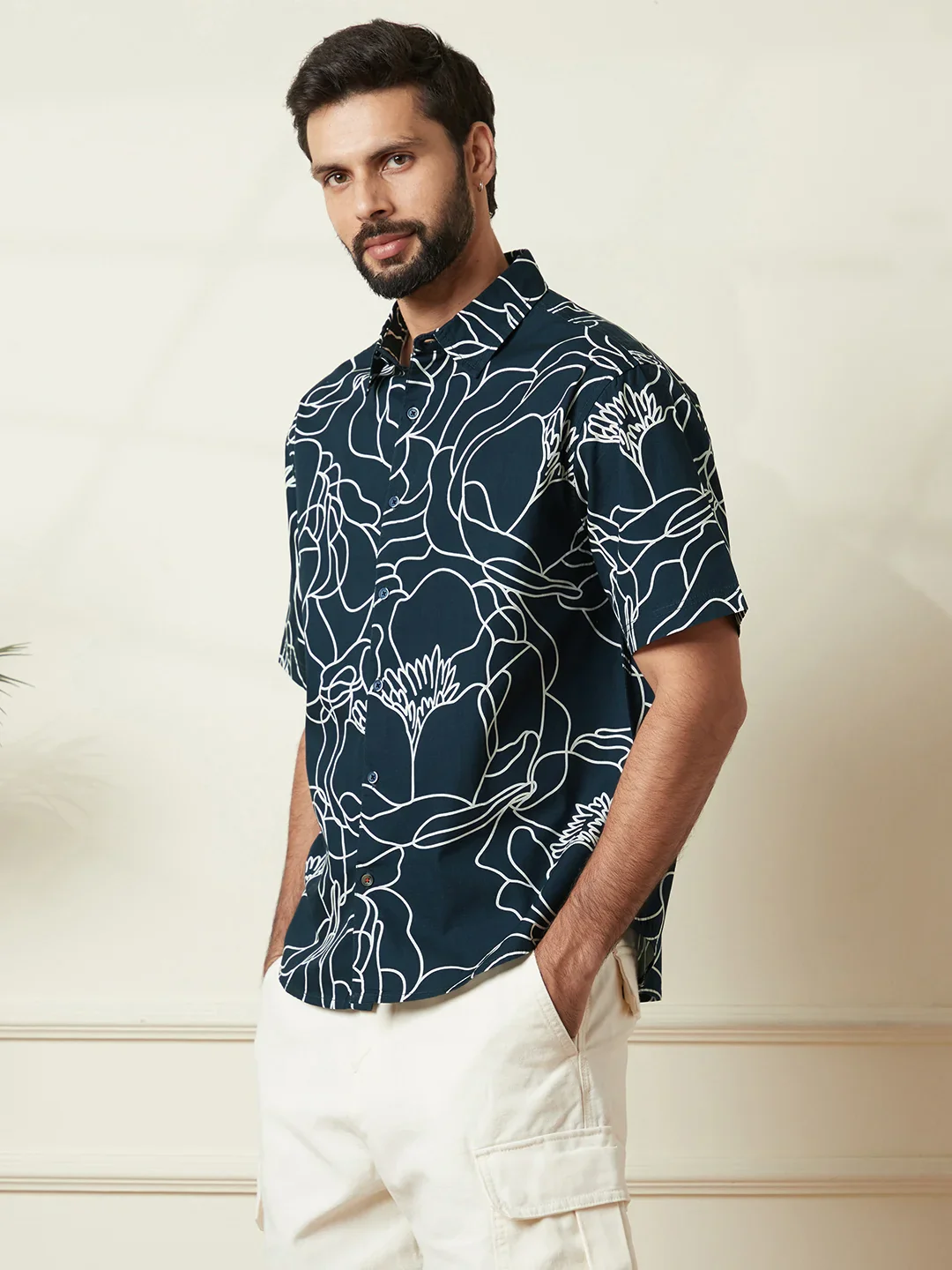 Abstract Floral Print Shirt | Navy Blue - Image 4