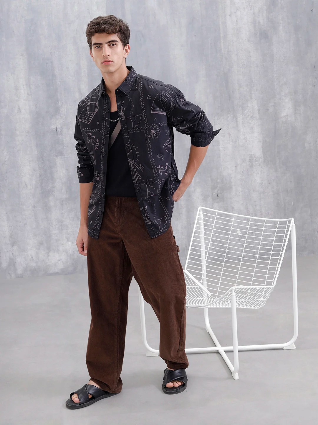 Abstract Aop Oversized Fit Casual Shirt | Black - Image 2