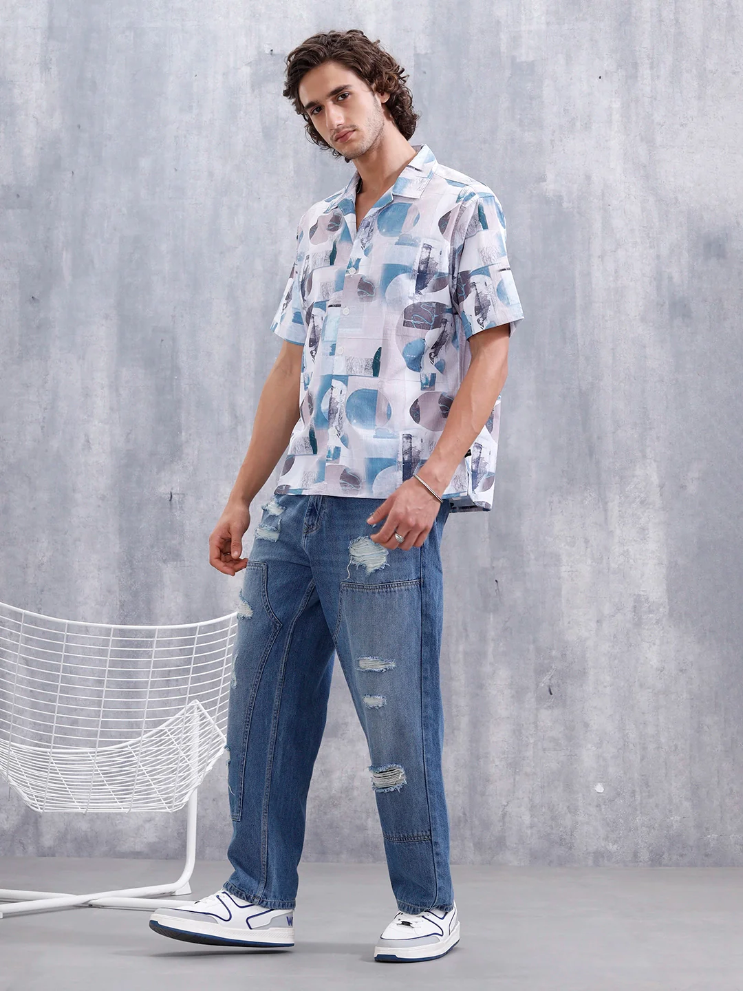 Abstract Aop Printed Comfort Fit Resort Collar Shirt | Blue - Image 2