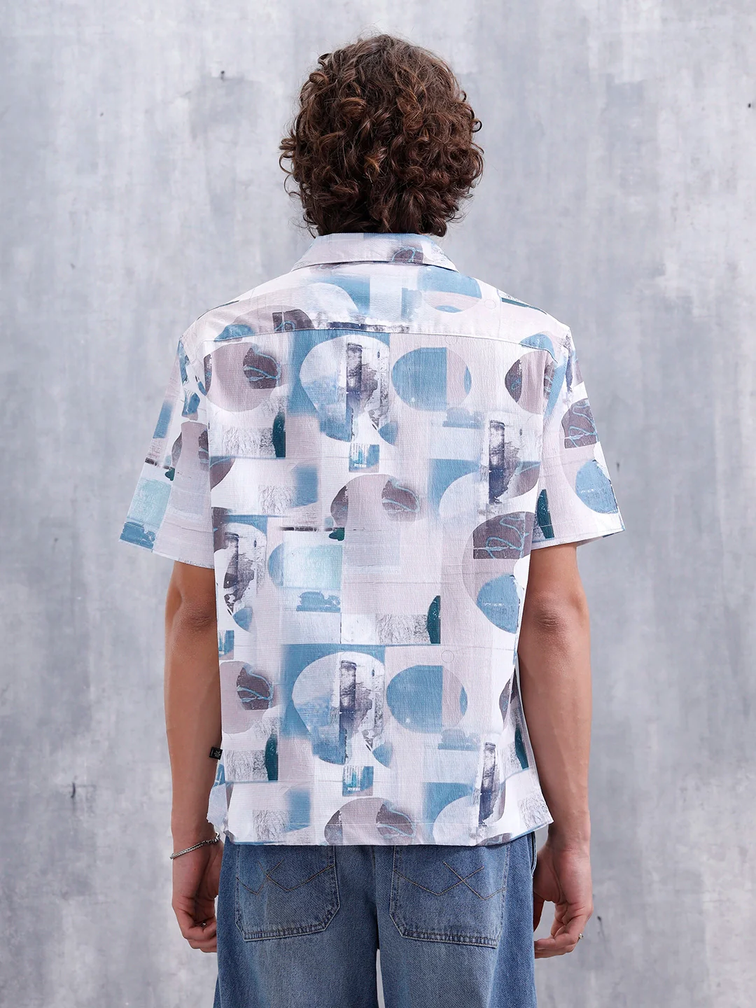 Abstract Aop Printed Comfort Fit Resort Collar Shirt | Blue - Image 3