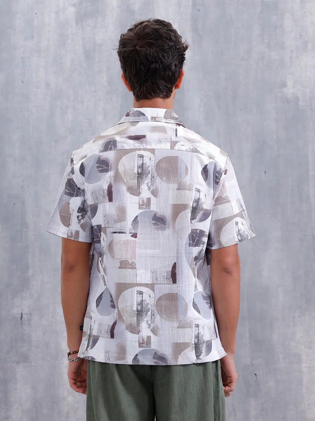 Abstract Aop Printed Comfort Fit Resort Collar Shirt | Grey - Image 3