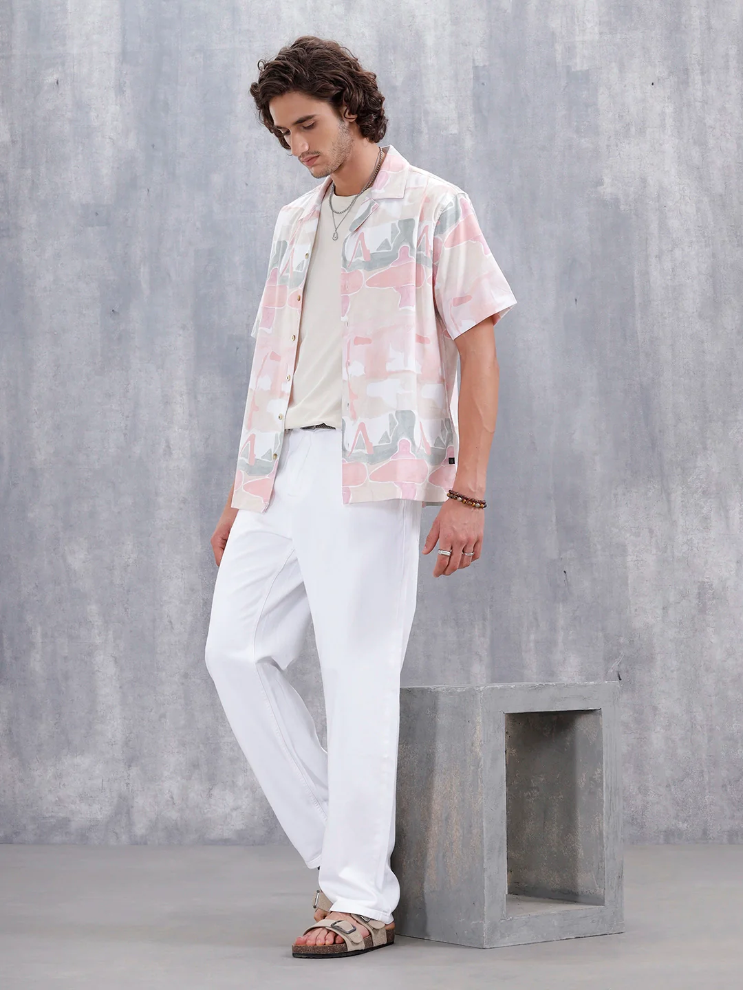 Abstract Aop Printed Comfort Fit Resort Collar Shirt | Pink - Image 2