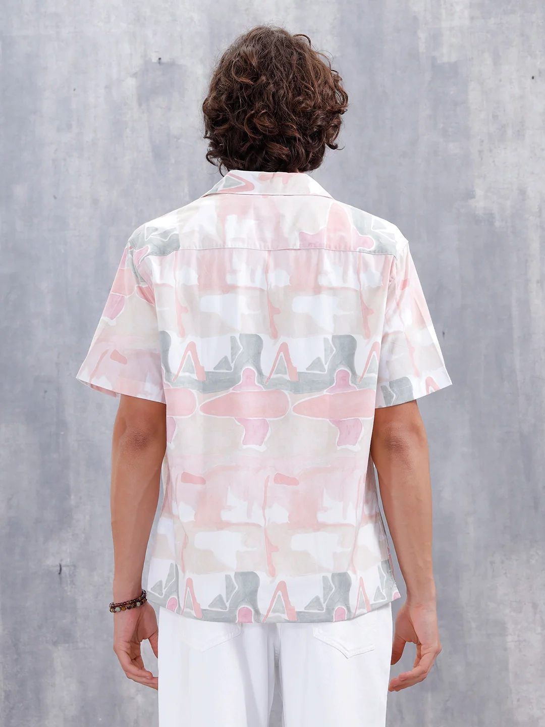 Abstract Aop Printed Comfort Fit Resort Collar Shirt | Pink - Image 3
