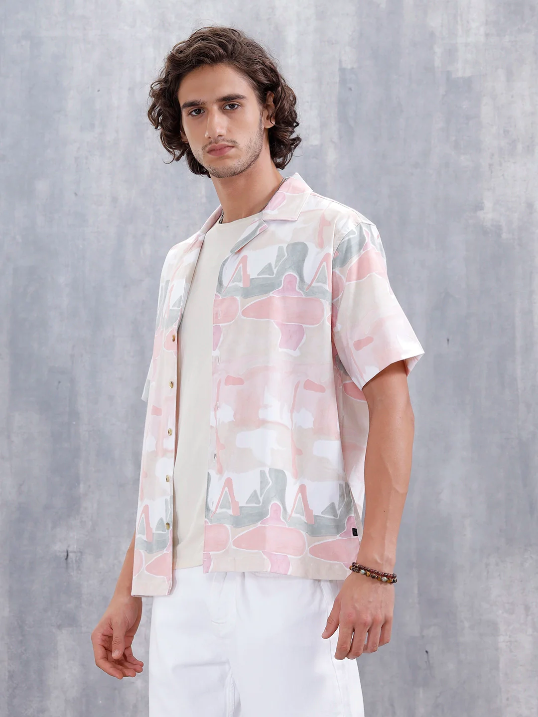 Abstract Aop Printed Comfort Fit Resort Collar Shirt | Pink - Image 4