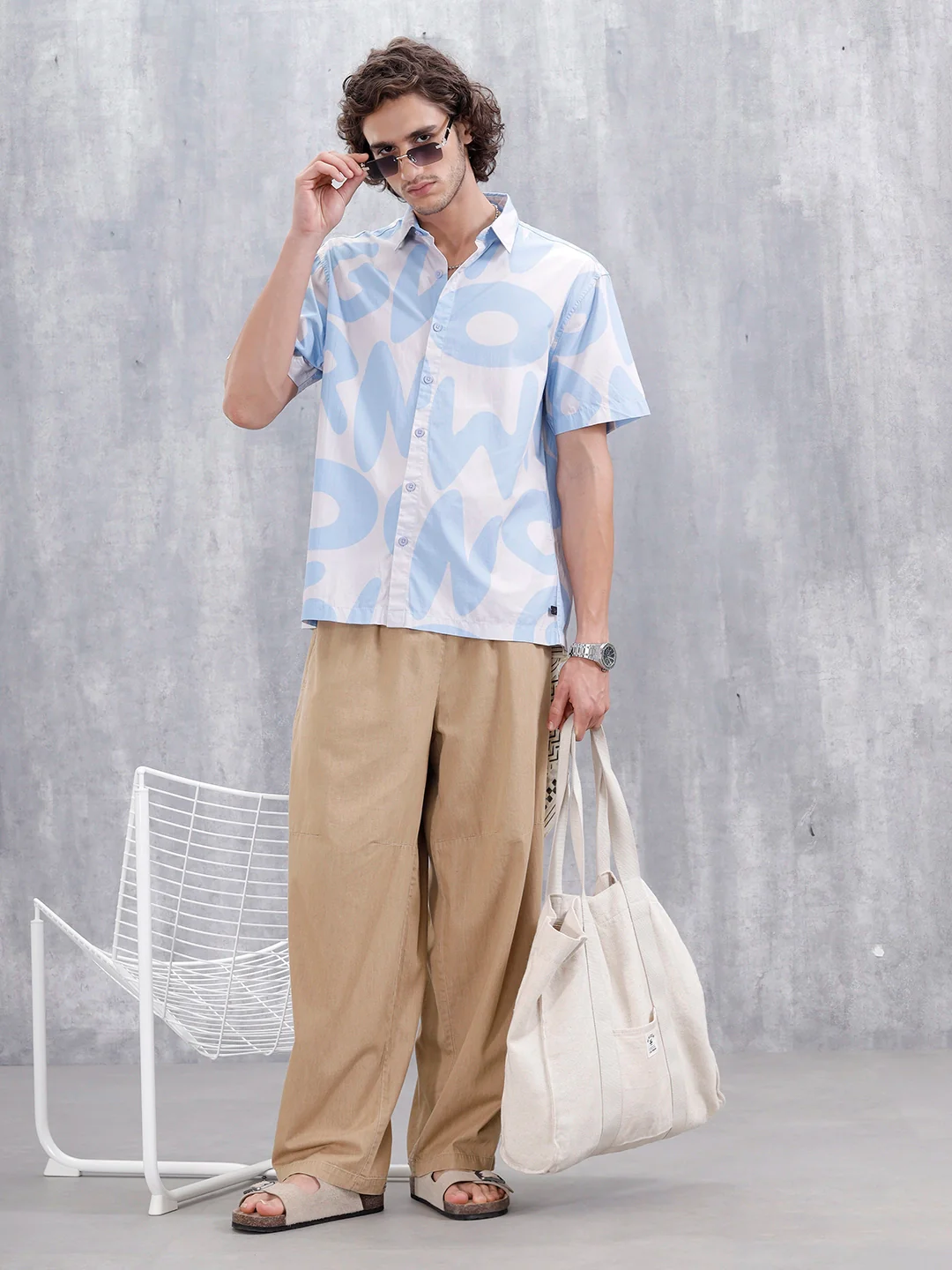 Abstract Aop Printed Comfort Fit Spread Collar Shirt | Blue - Image 2