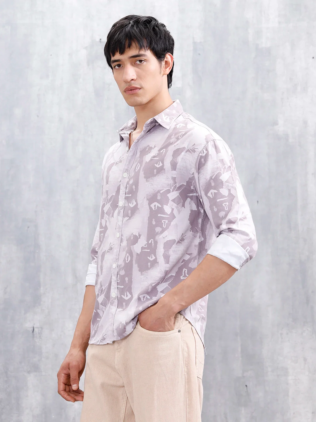 Abstract Aop Printed Oversized Fit Casual Shirt | Purple - Image 4