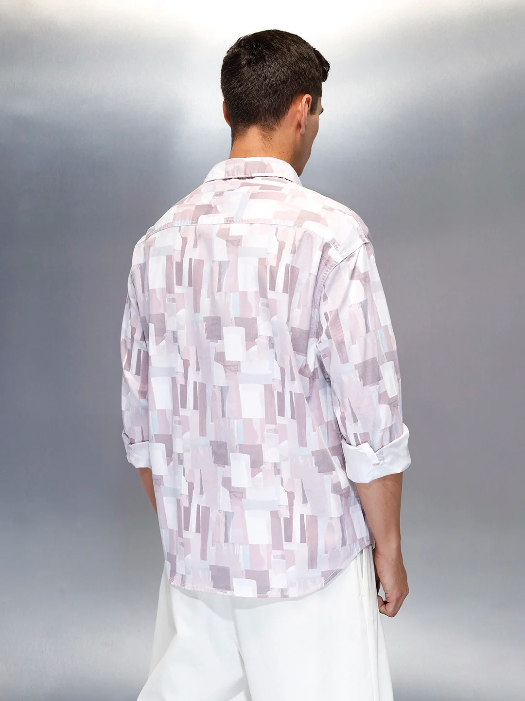Abstract Aop Printed Oversized Fit Men's Casual Shirt | Pink - Image 3