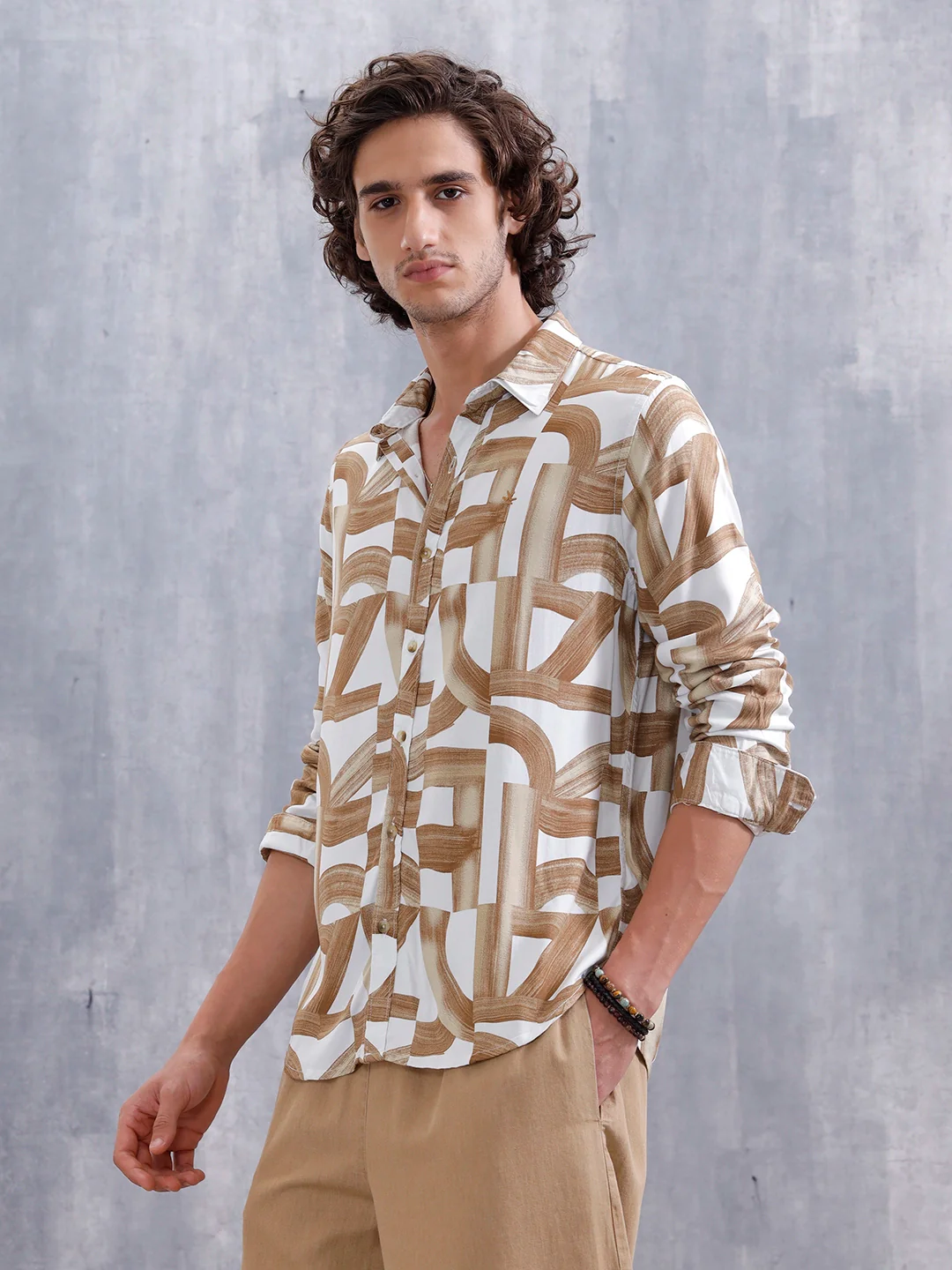 Abstract Aop Printed Regular Fit Shirt | Yellow - Image 4