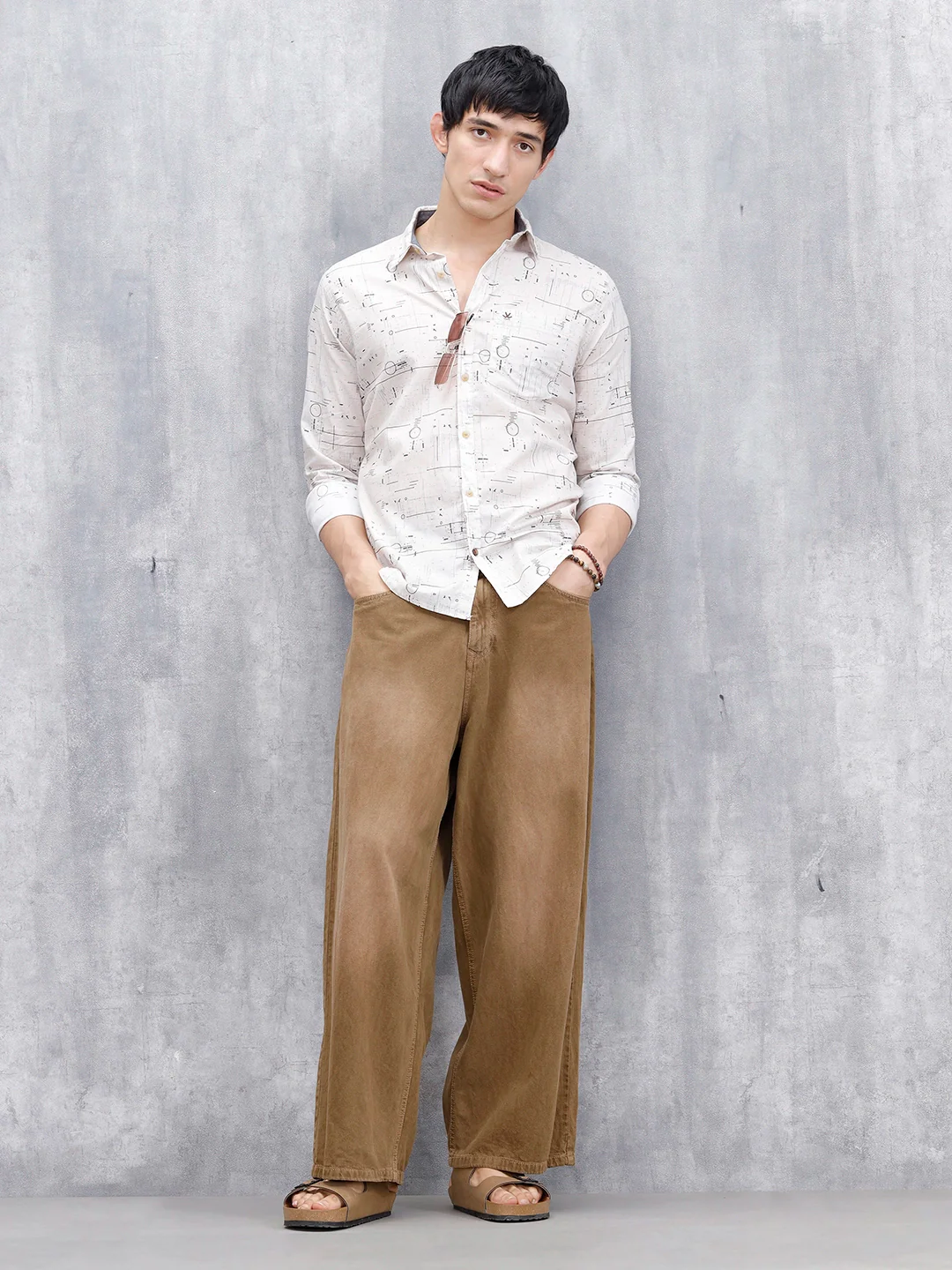 Abstract Aop Slim Fit Men's Casual Shirt | Khaki - Image 2
