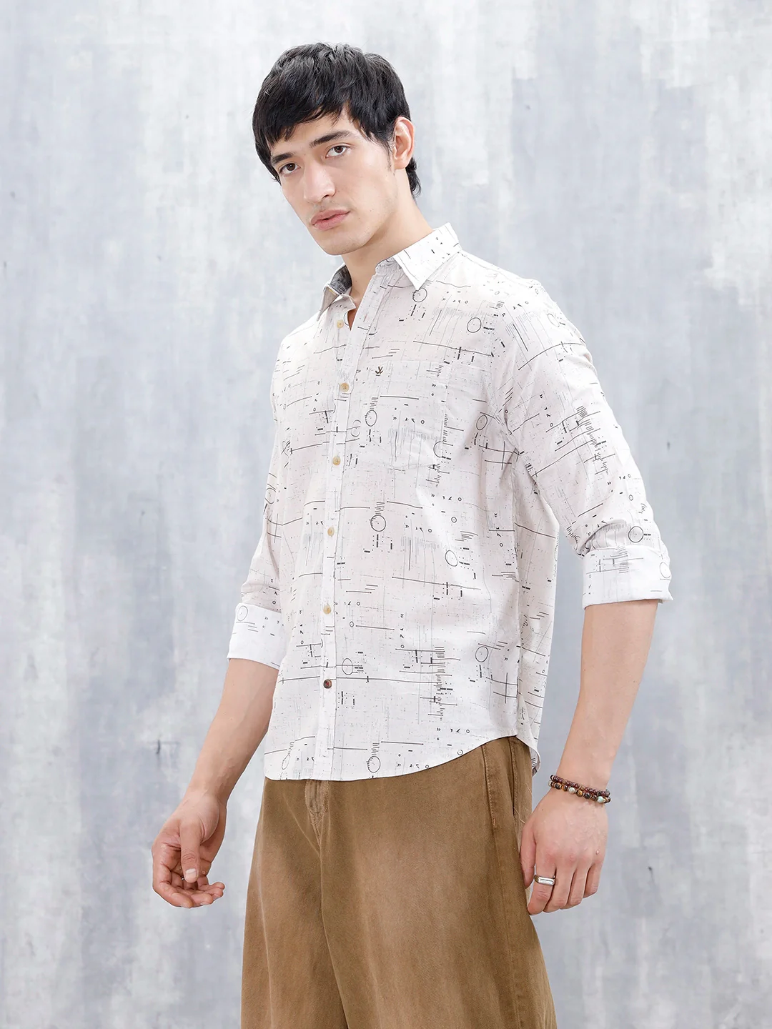 Abstract Aop Slim Fit Men's Casual Shirt | Khaki - Image 4