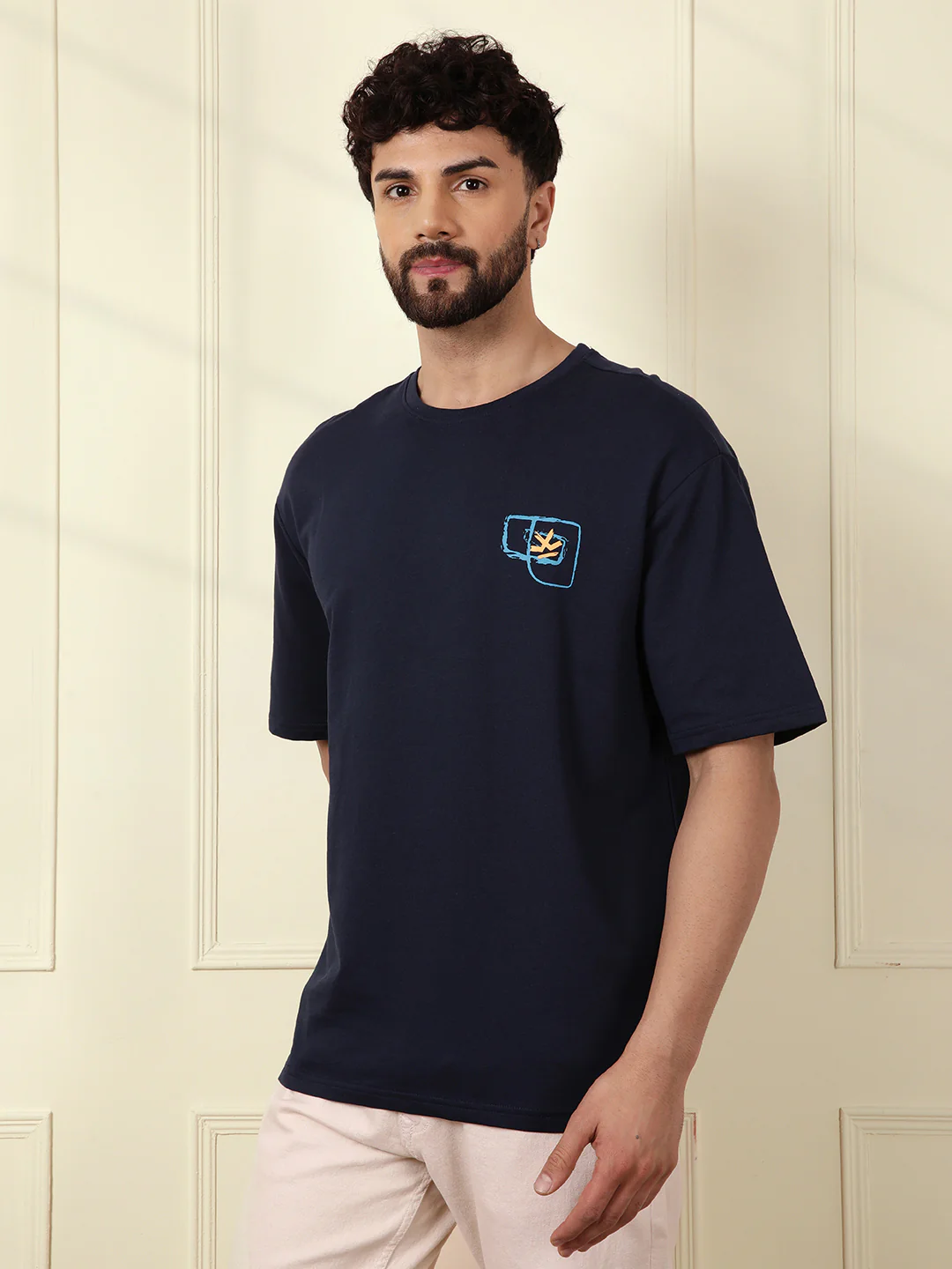 Heavy GSM Printed Faces T-Shirt | Navy Blue - Image 4