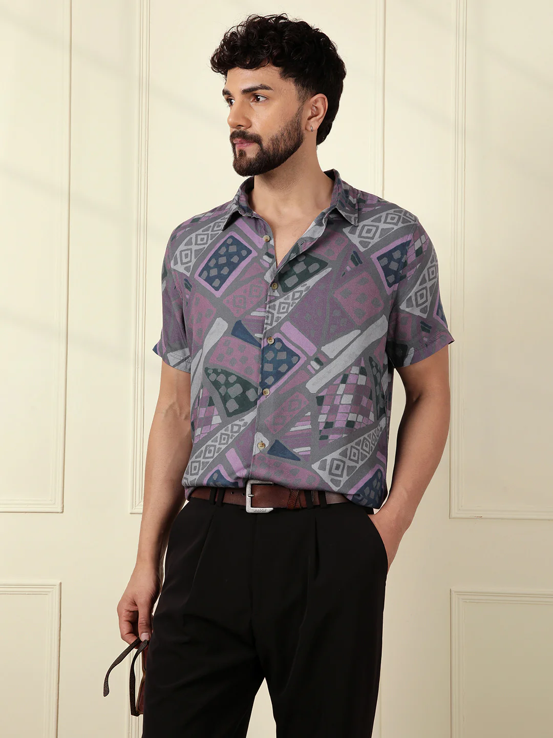 AOP Fluid Light Weight Viscose Shirt | Grey - Image 2