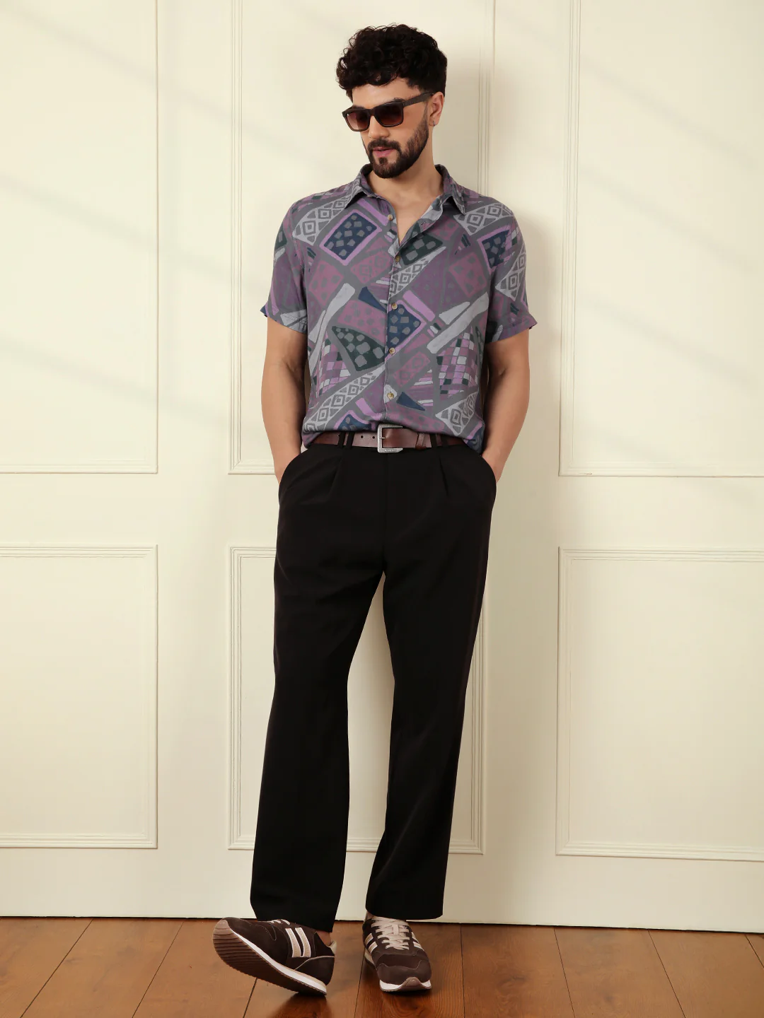 AOP Fluid Light Weight Viscose Shirt | Grey - Image 3