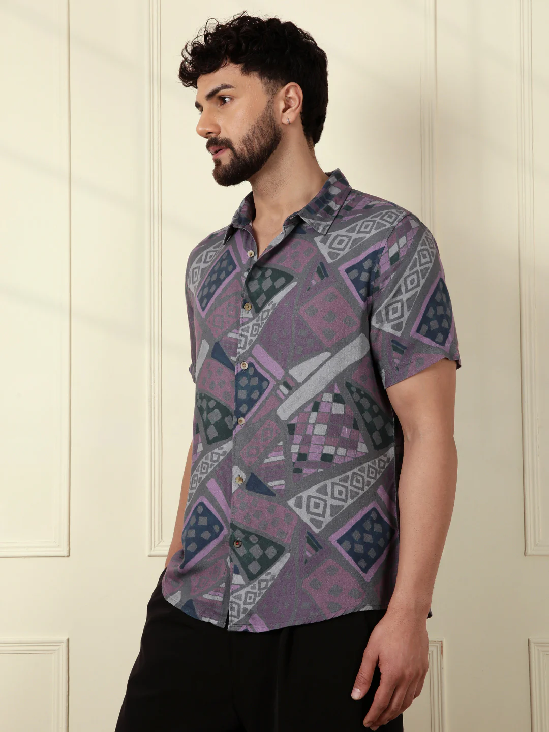 AOP Fluid Light Weight Viscose Shirt | Grey - Image 5