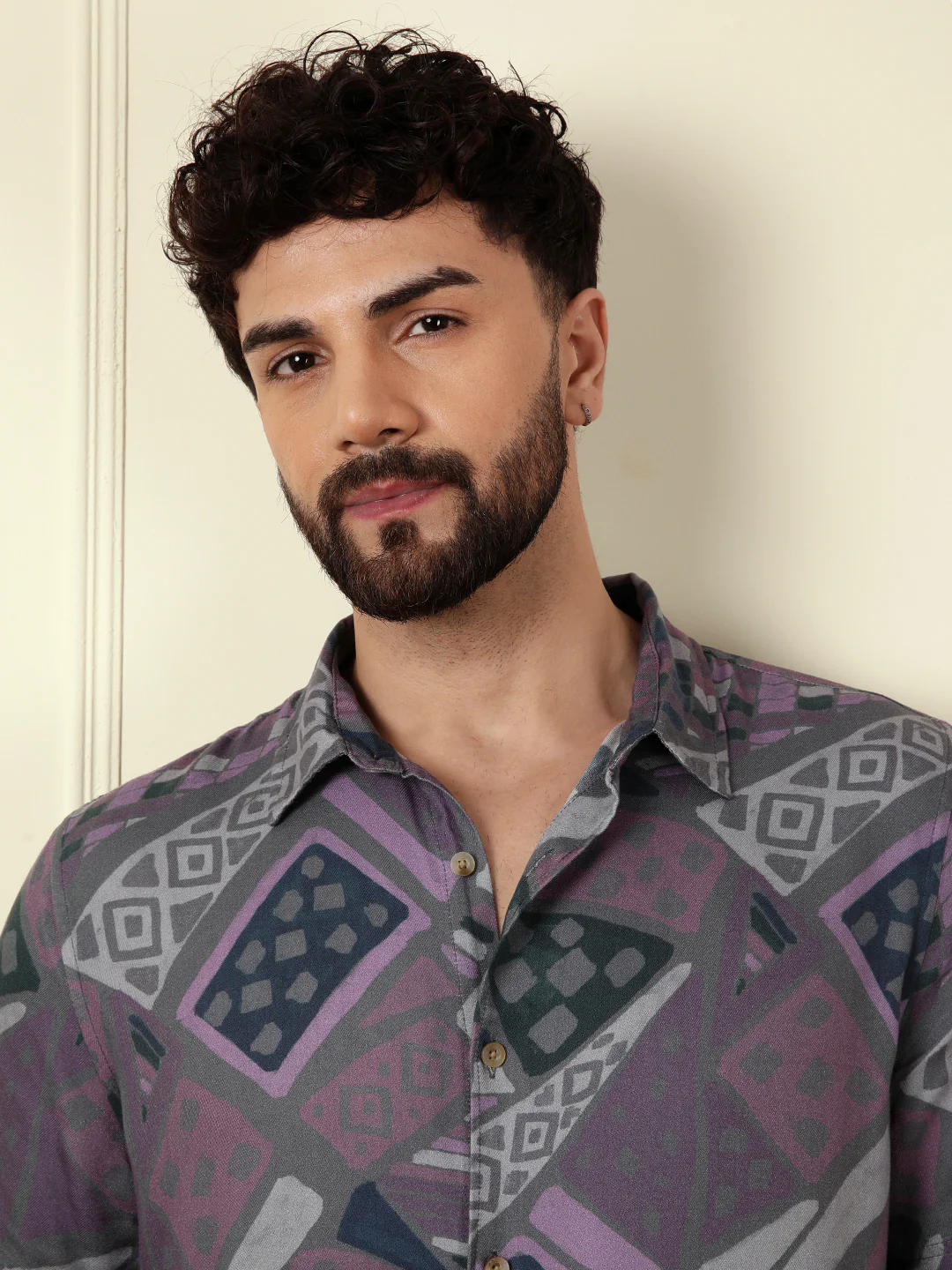 AOP Fluid Light Weight Viscose Shirt | Grey - Image 6