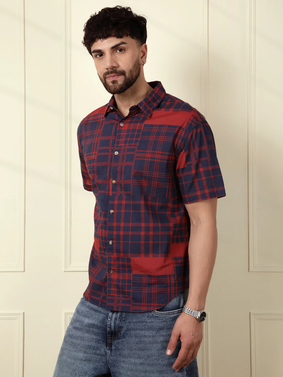 Patchwork Printed AOP Shirt | Red - Image 5