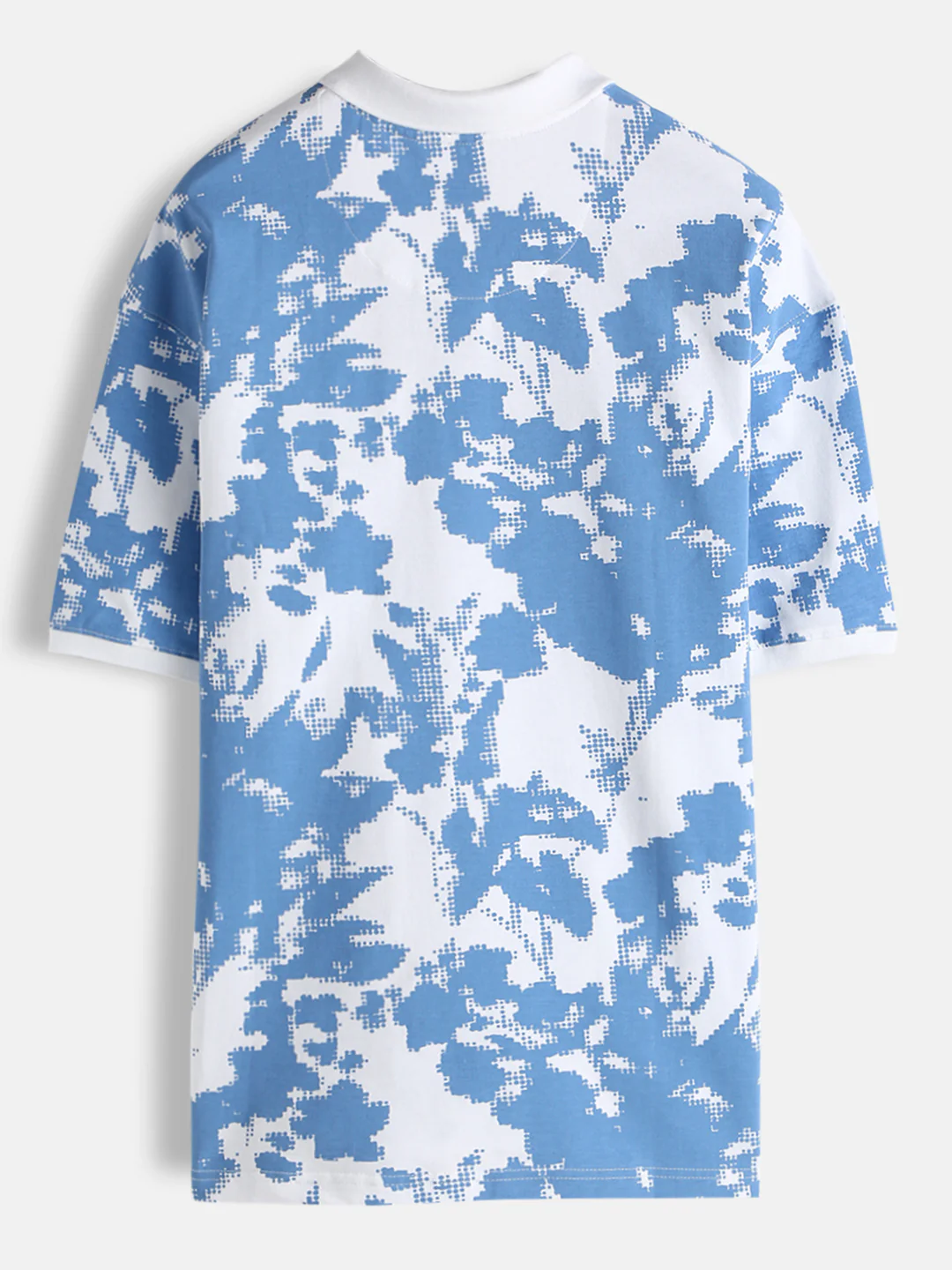 Abstract Floral Printed Polo T-Shirt | Blue & White - Image 2