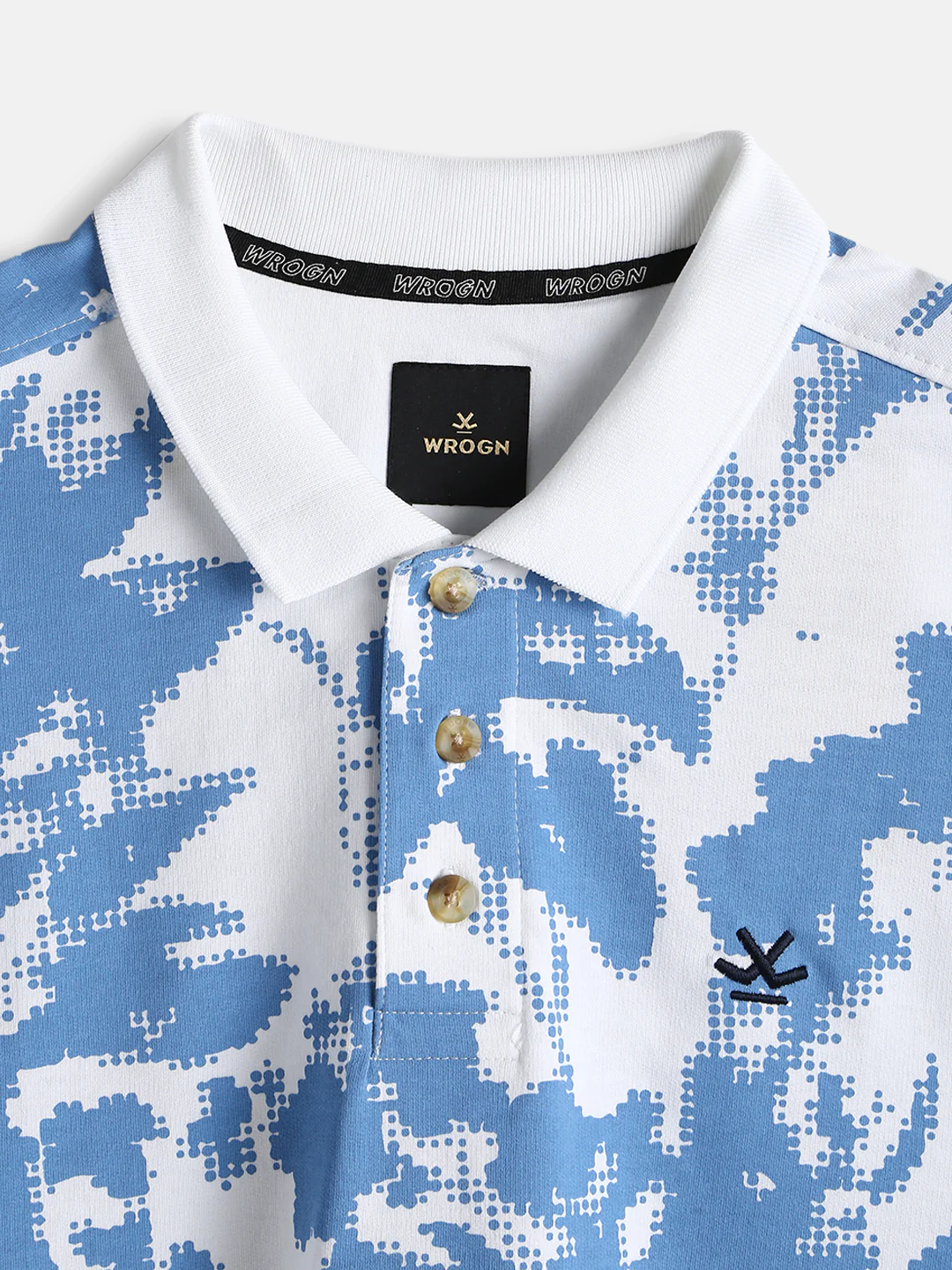 Abstract Floral Printed Polo T-Shirt | Blue & White - Image 3