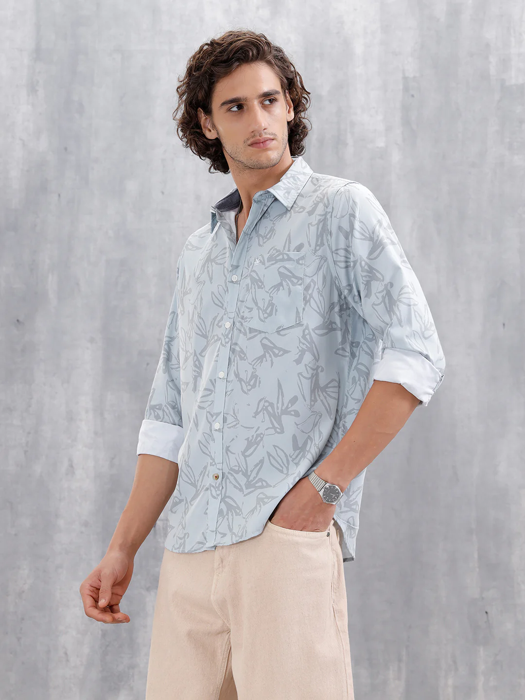 Abstract Floral Printed Slim Fit Shirt | Blue - Image 4