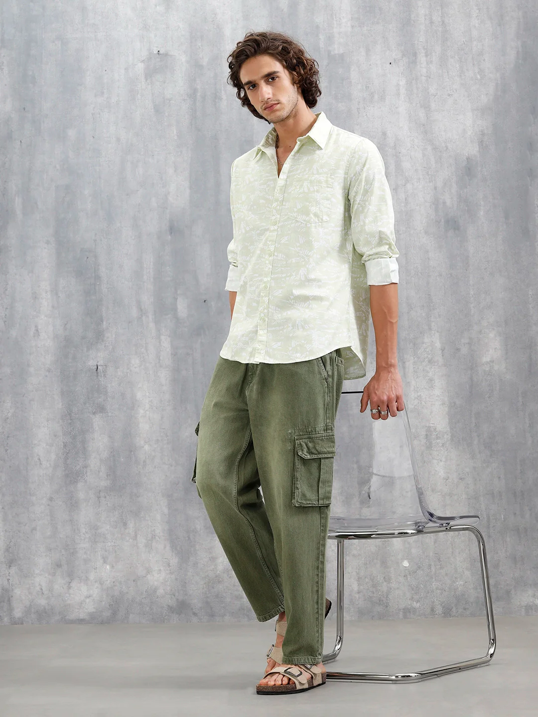 Abstract Floral Printed Slim Fit Shirt | Green - Image 2