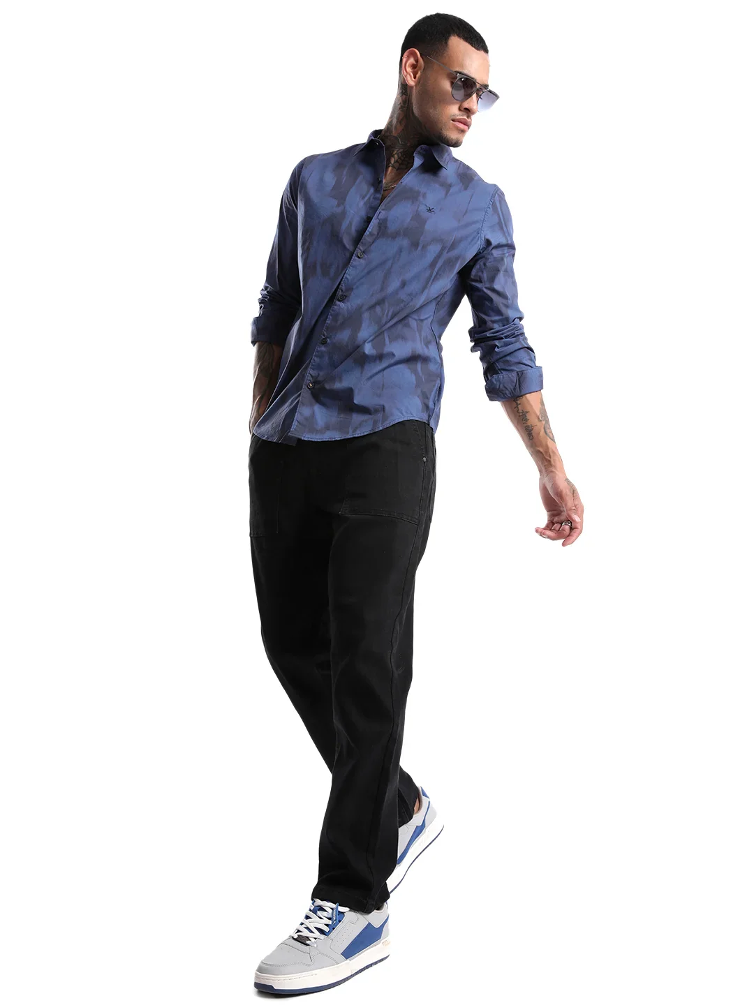 Abstract Navy Satin Printed Shirt - Image 2
