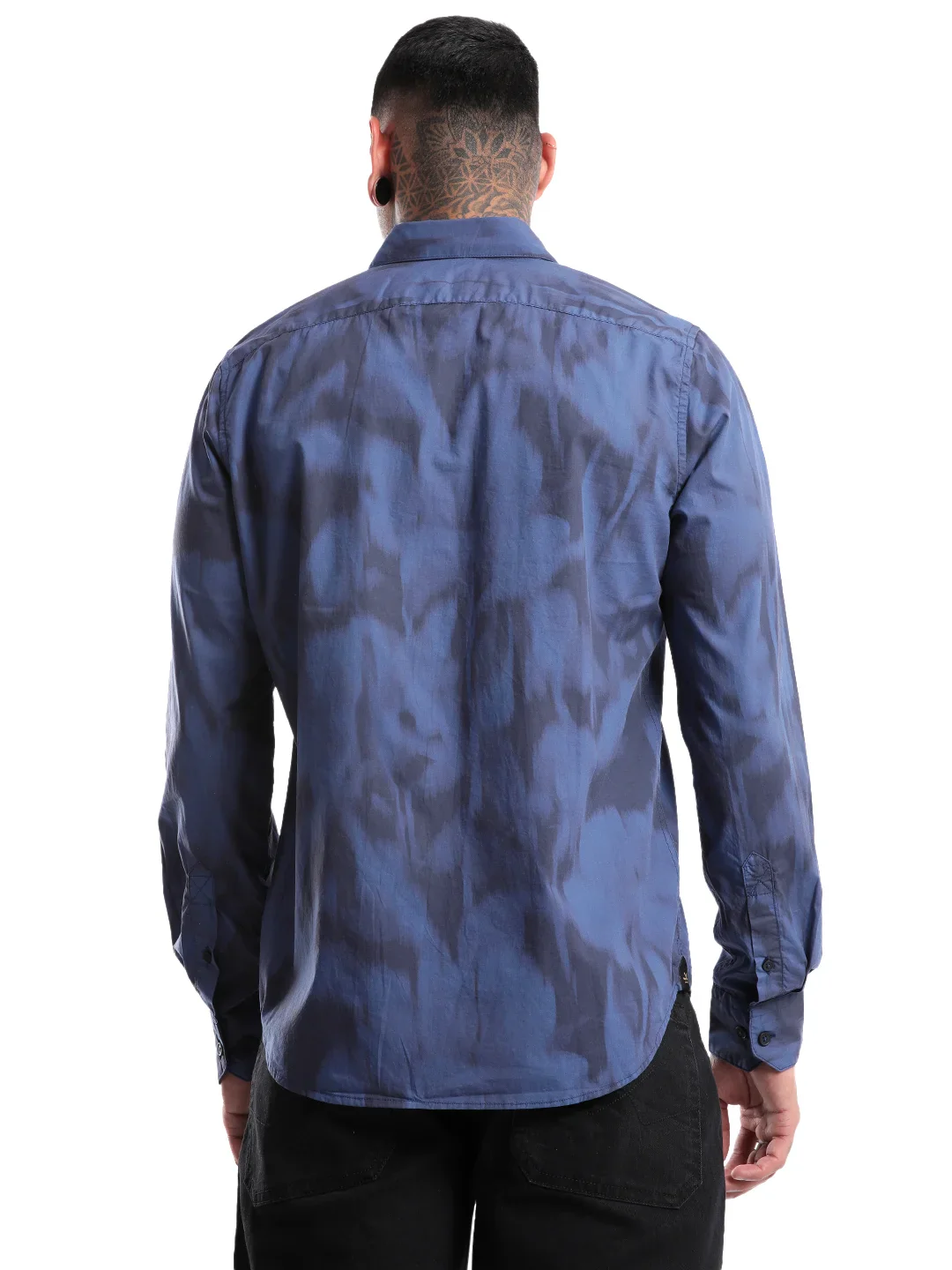 Abstract Navy Satin Printed Shirt - Image 3
