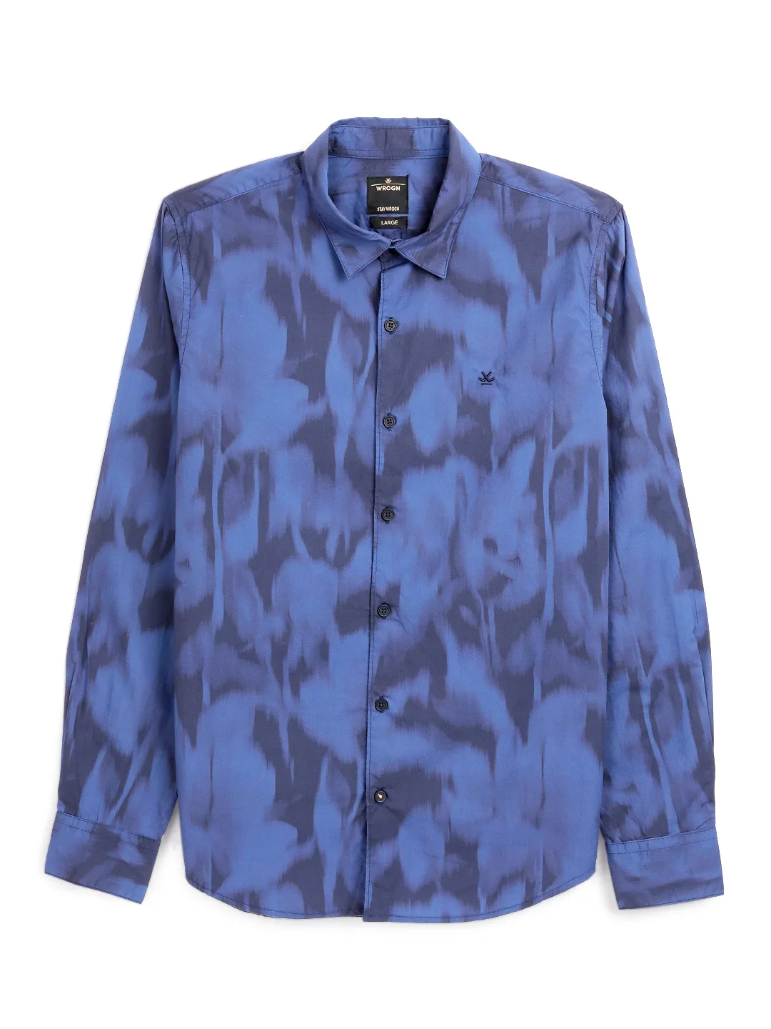Abstract Navy Satin Printed Shirt - Image 7