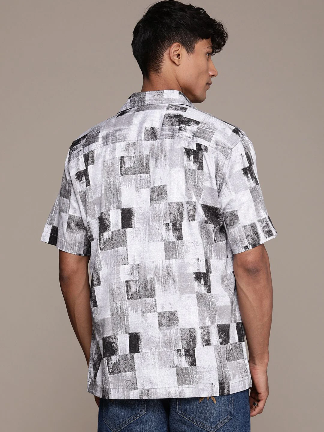 Abstract Plain Grey AOP Shirt - Image 5