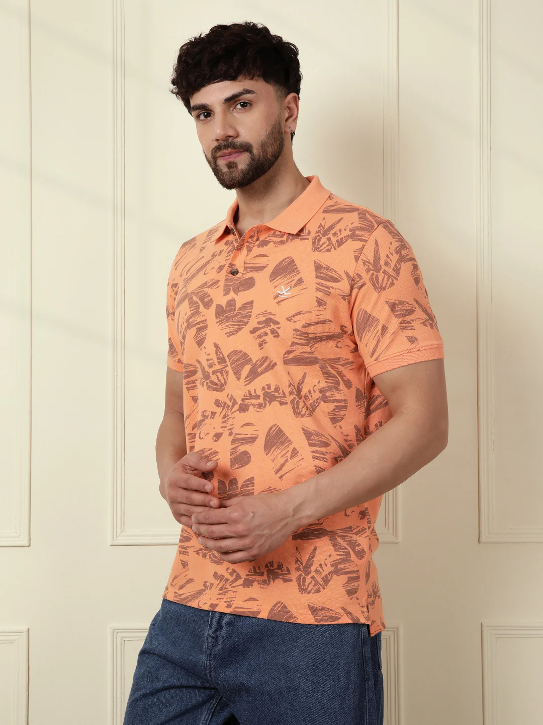 Casual Abstract AOP Polo T-Shirt | Peach - Image 4