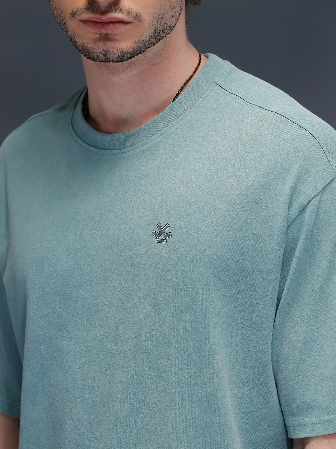 Acid Wash Oversized Fit Tee With Chest Logo & Back Graphic | Green - Image 5