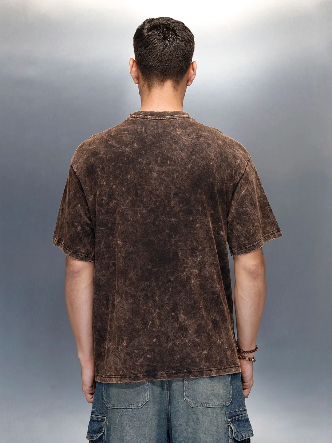 Acid Washed Oversized Fit Worgn Printed T-Shirt | Black - Image 3