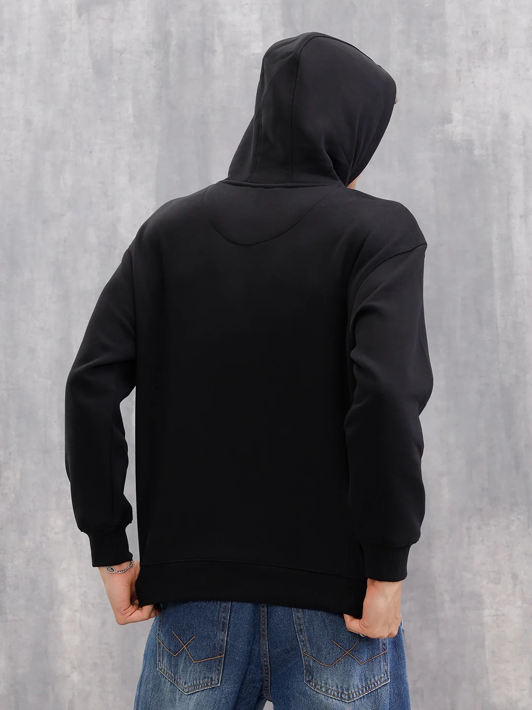 Adorned Logo In Velvet Flock Print On Oversized Hoodie Pullover | Black - Image 3