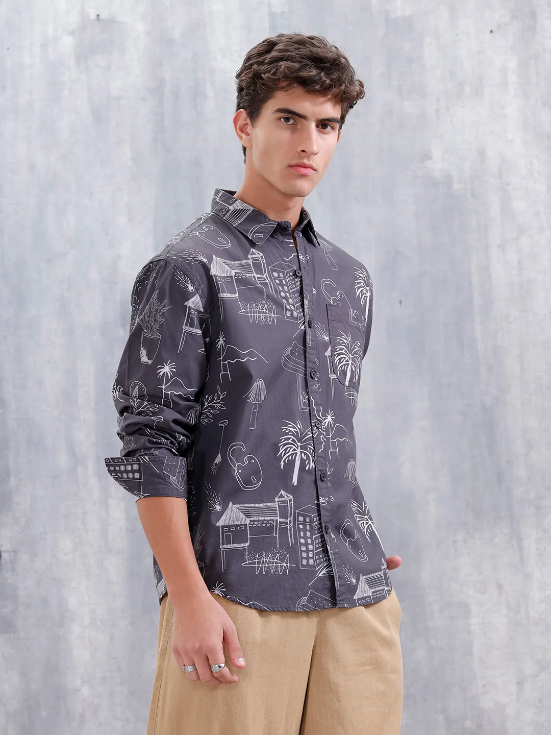 All Over Printed Comfort Fit Casual Shirt | Black - Image 4