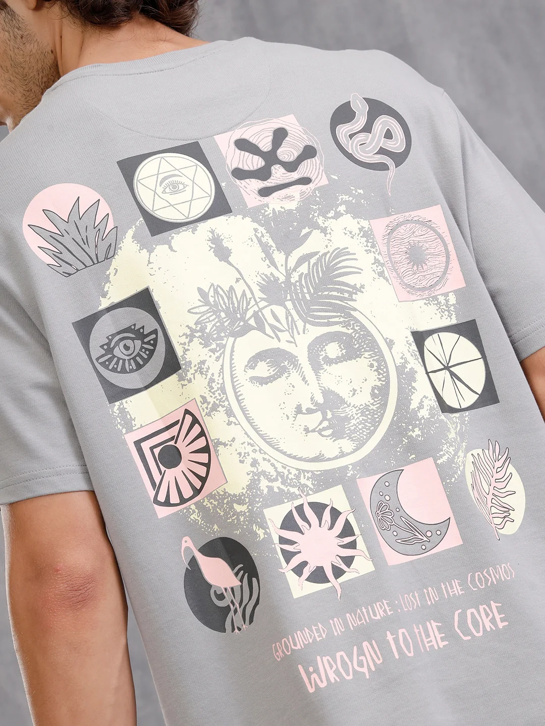 Back Print Oversized Tee | Grey - Image 3