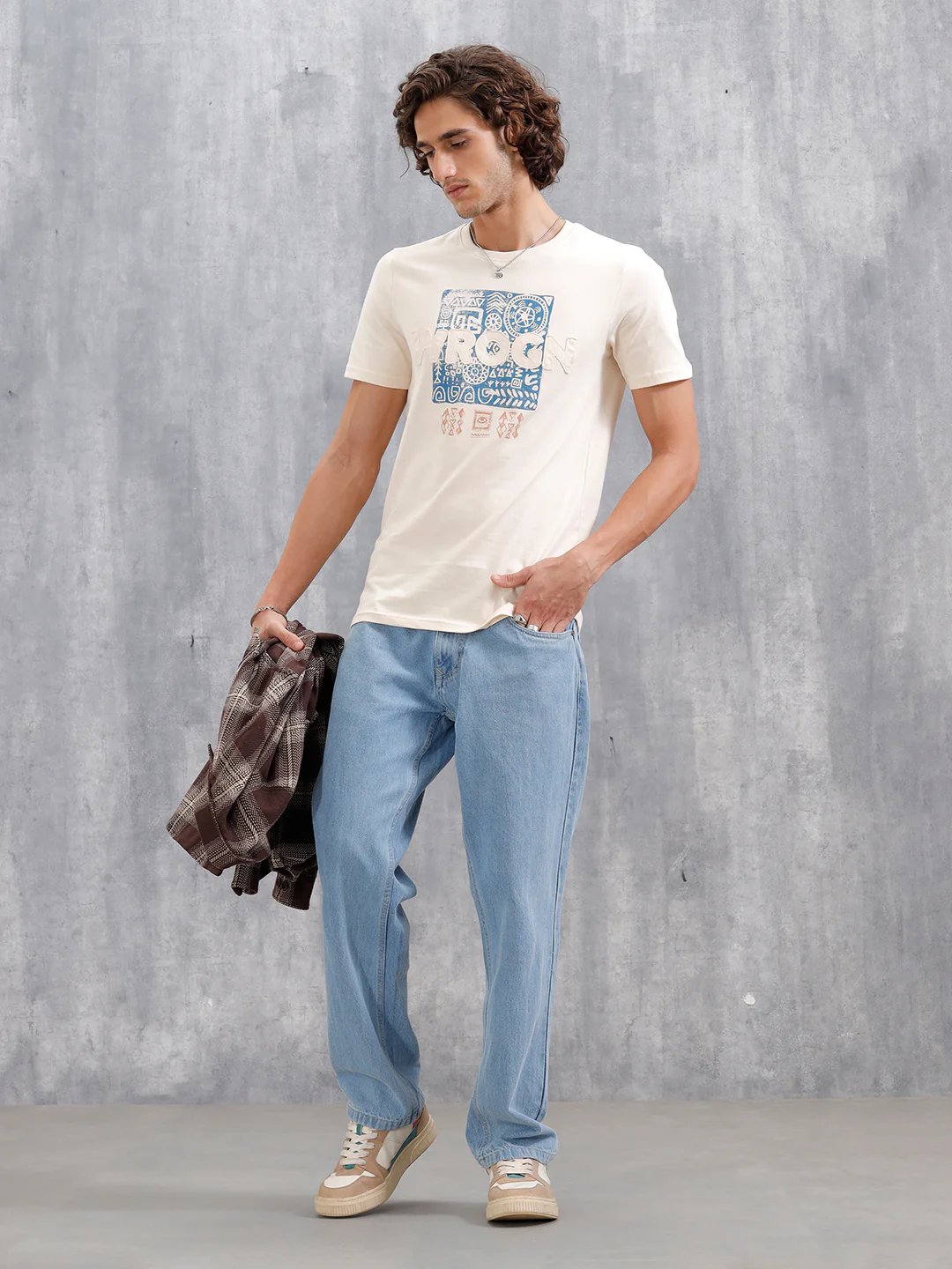 Ancient Markings Inspired Brand Carrier Slim Fit T-Shirt | Beige - Image 5