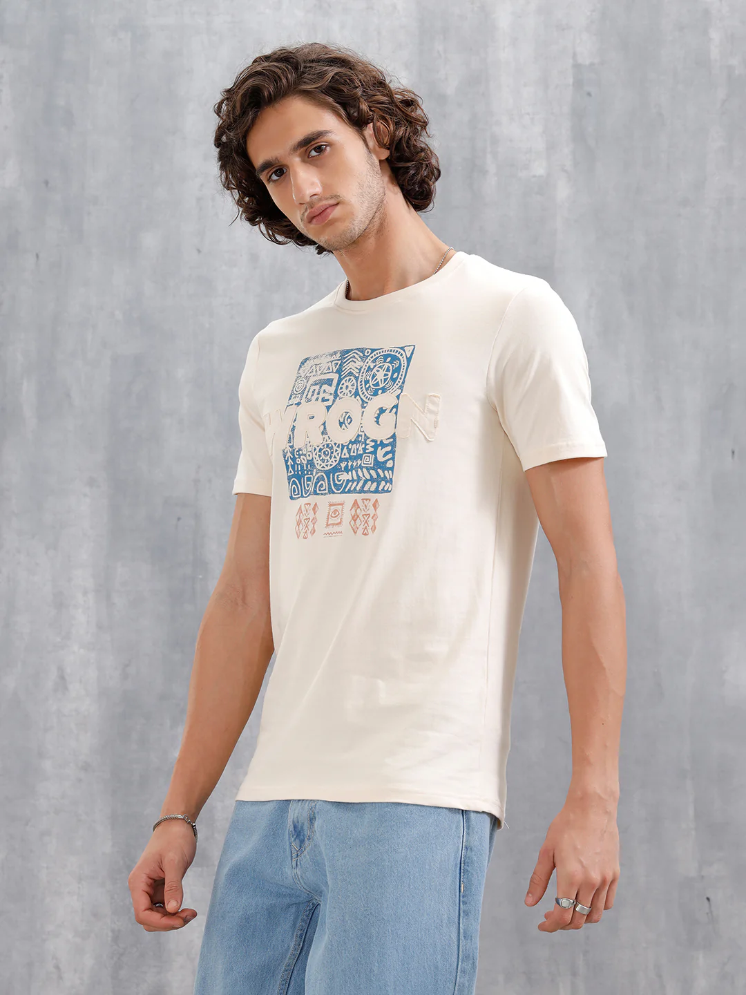 Ancient Markings Inspired Brand Carrier Slim Fit T-Shirt | Beige - Image 7