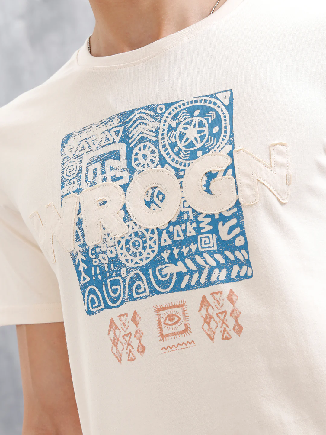 Ancient Markings Inspired Brand Carrier Slim Fit T-Shirt | Beige - Image 8
