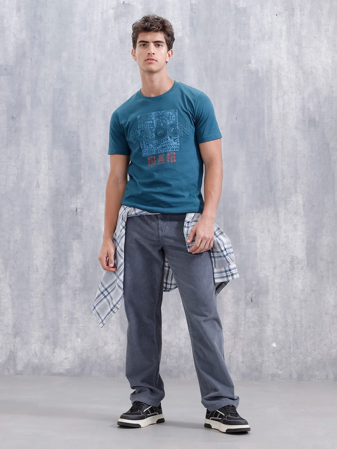 Ancient Markings Inspired Slim Fit Patchwork Brand Carrier T-Shirt | Teal - Image 2