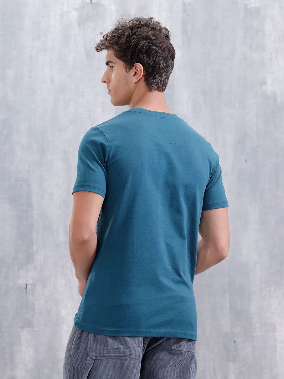 Ancient Markings Inspired Slim Fit Patchwork Brand Carrier T-Shirt | Teal - Image 3