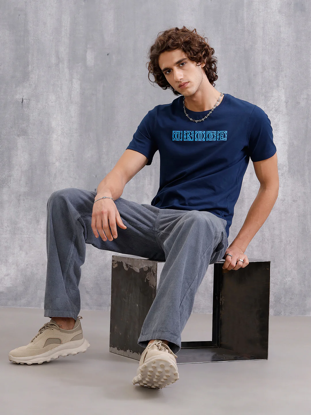 Ancient Script Inspired 3D Print Brand Carrier T-Shirt  | Navy Blue - Image 5
